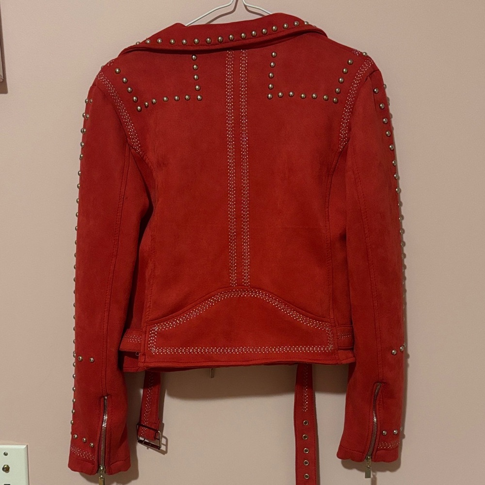 Red Studded Leather Jacket - Picture 5 of 5
